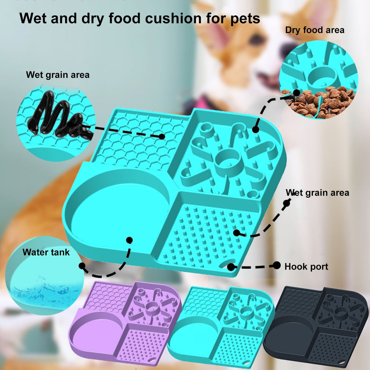 Pet Food Bowl Food Grade, Flexible, 4 Slots Design, Reusable, with Suction Cups, No Odor, Pet Dog Cat Licking Mat Slow Feeding Bowl, Pet Supplies